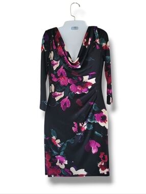 Lauren Ralph Lauren | Black/Pink Floral 3/4 Sleeve Cowl Neck Sheath Dress